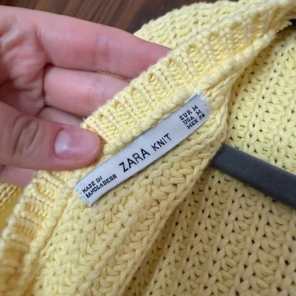 ZARA Butter Yellow Open Back Cotton Knit Sweater Bright Yellow Sunny Cozy Chic - Picture 3 of 4
